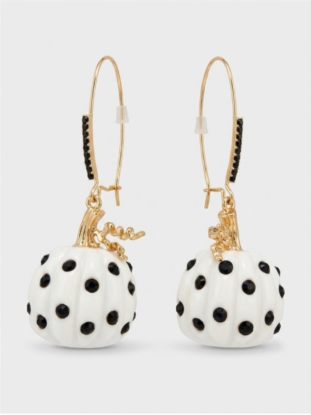 Betsey Johnson White /Black Polka Dot Pumpkin Dangle Drop Earrings